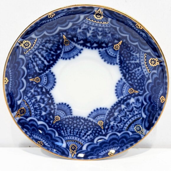 Vintage Lomonosov "Fans and Flowers" Cobalt Blue Teacup and Saucer - Picture 8 of 9